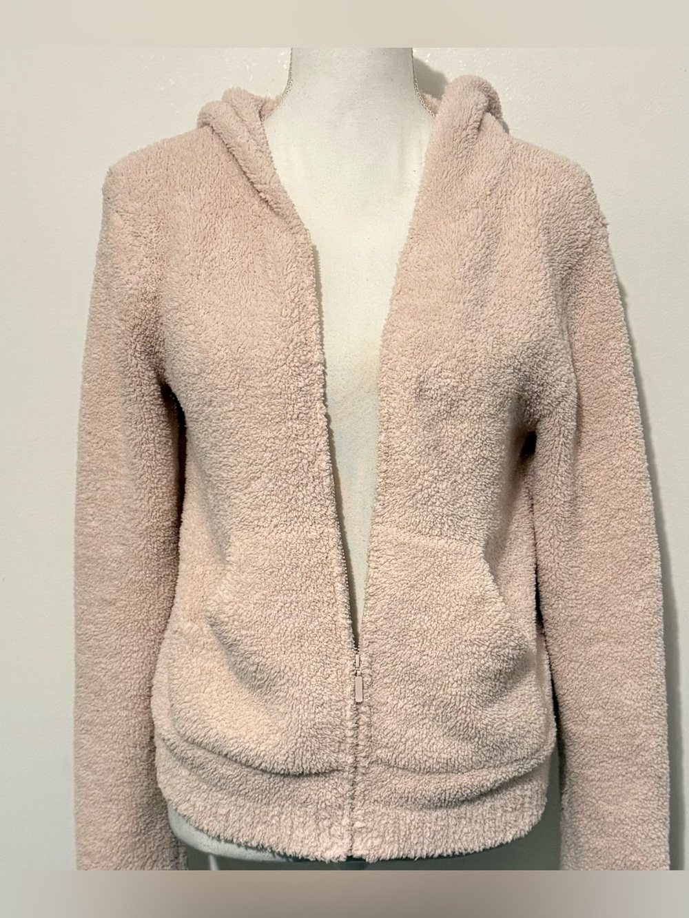 Barefoot Dreams CozyChic Microfiber Hooded Zip Cardigan Jacket Blush Pink XL